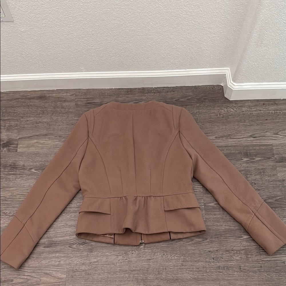 Express Women's Taupe Zip-Front Peplum Jacket - Picture 8 of 8